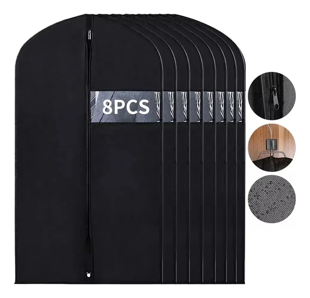 Conjunto de 8 porta-ternos, capa de 60 x 100, saco social, roupas, zíper, porta-ternos, capas de roupa de banho pretas, capas de bolsa impermeáveis para roupas, retrosaria, impermeáveis