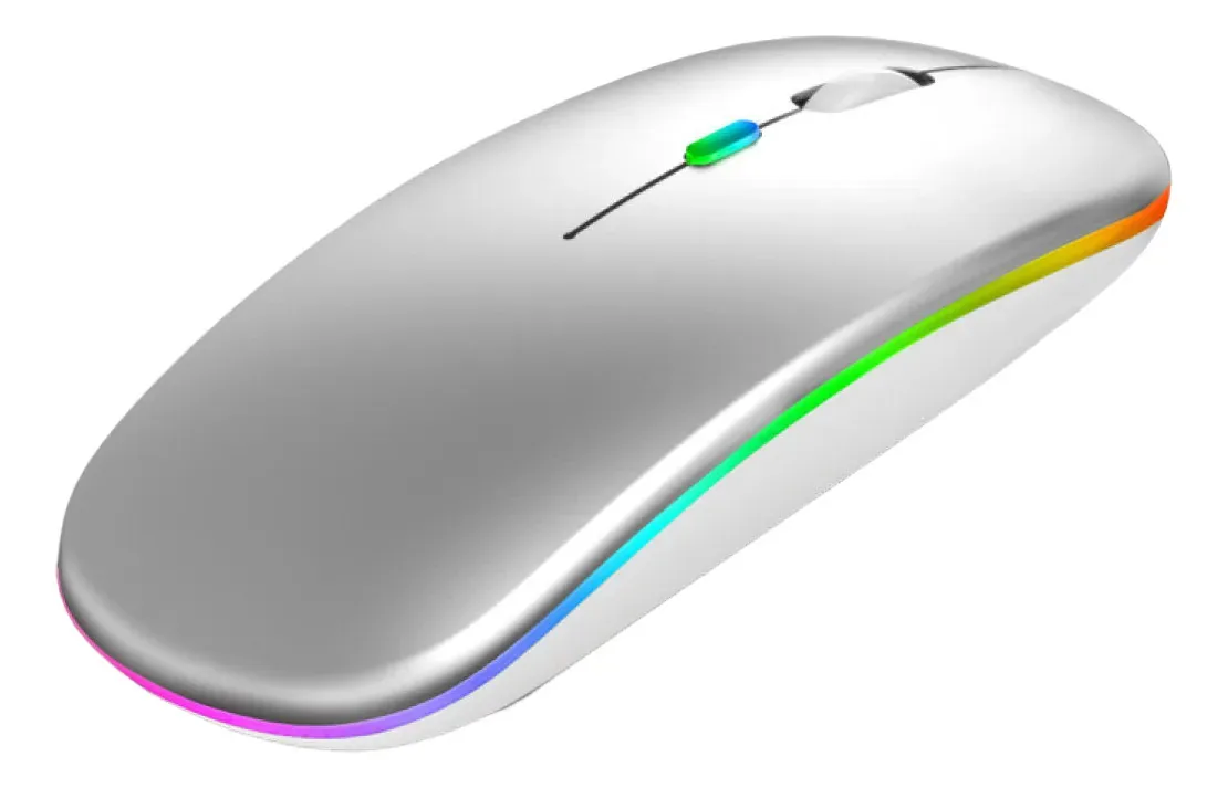 Mouse sem fio, Bluetooth e design ergonômico, cor prateada
