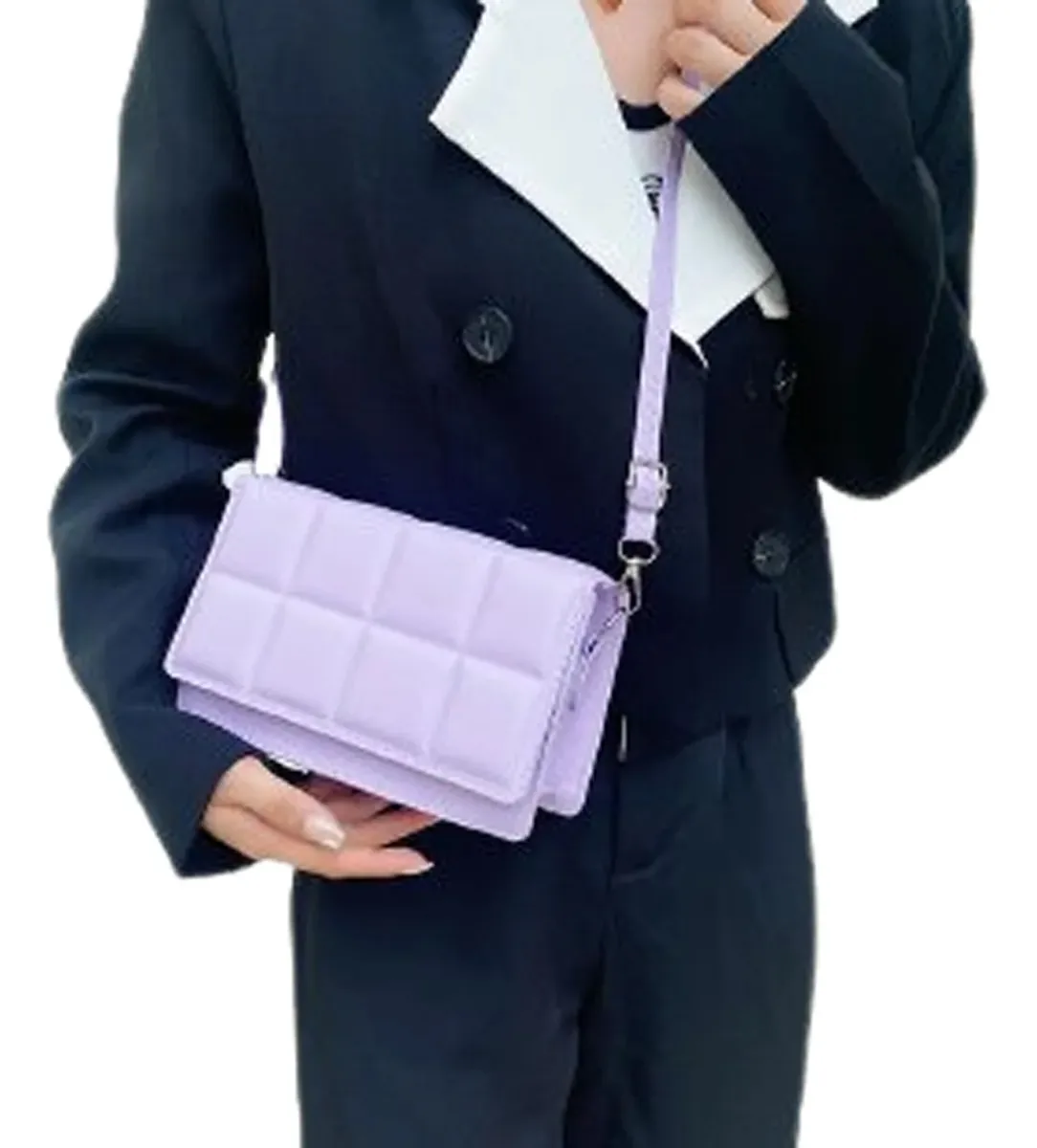 Bolsas de ombro e ombro para mulheres com acabamento de hardware conforme mostrado, cor: alça de ombro roxa, conforme mostrado, design de tecido liso