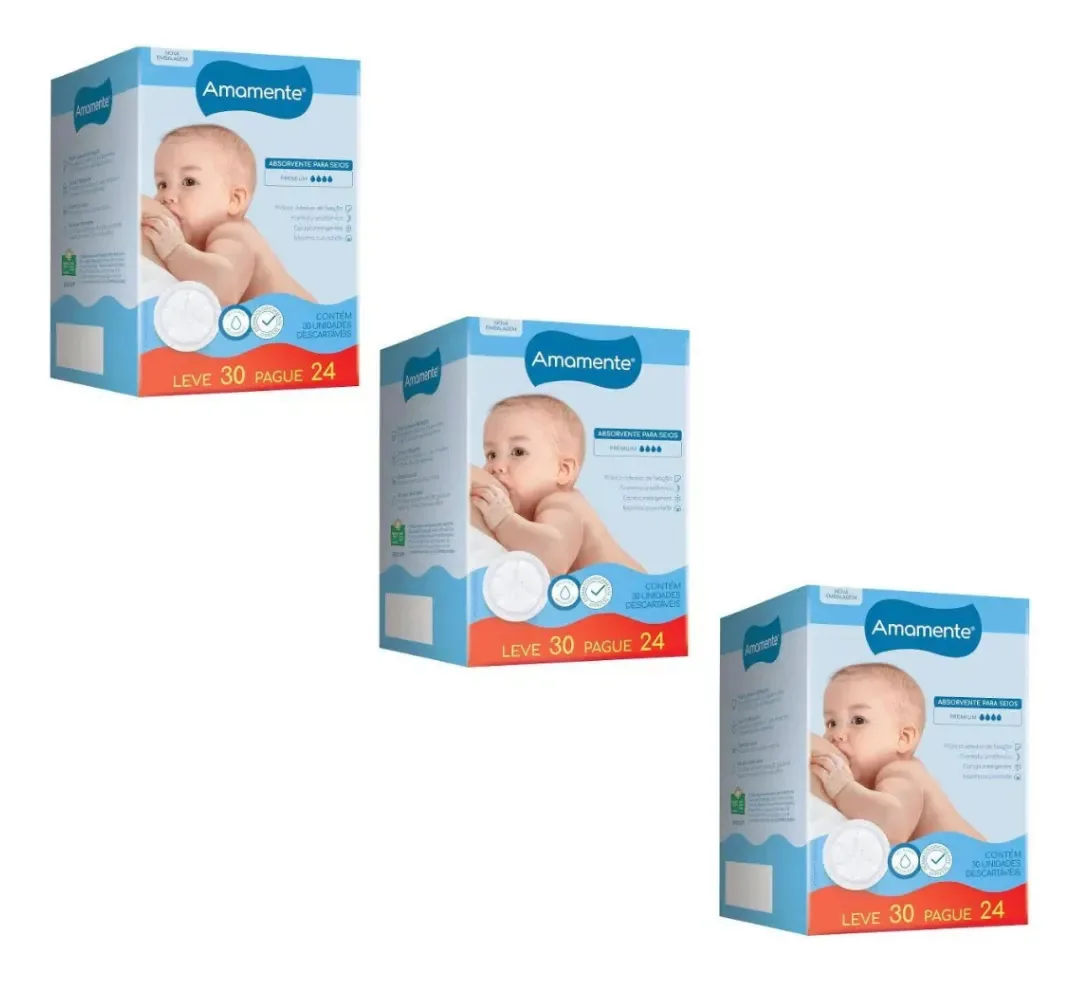 Kit 3 Absorvente Para Seios Amamente Semina 30 Unidades Cada