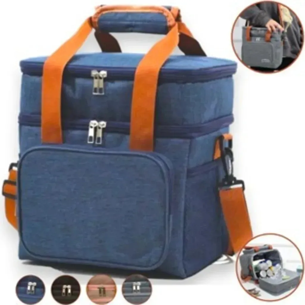 Bolsa Térmica Lancheira Porta Marmita Alça Fitness Academia Azul