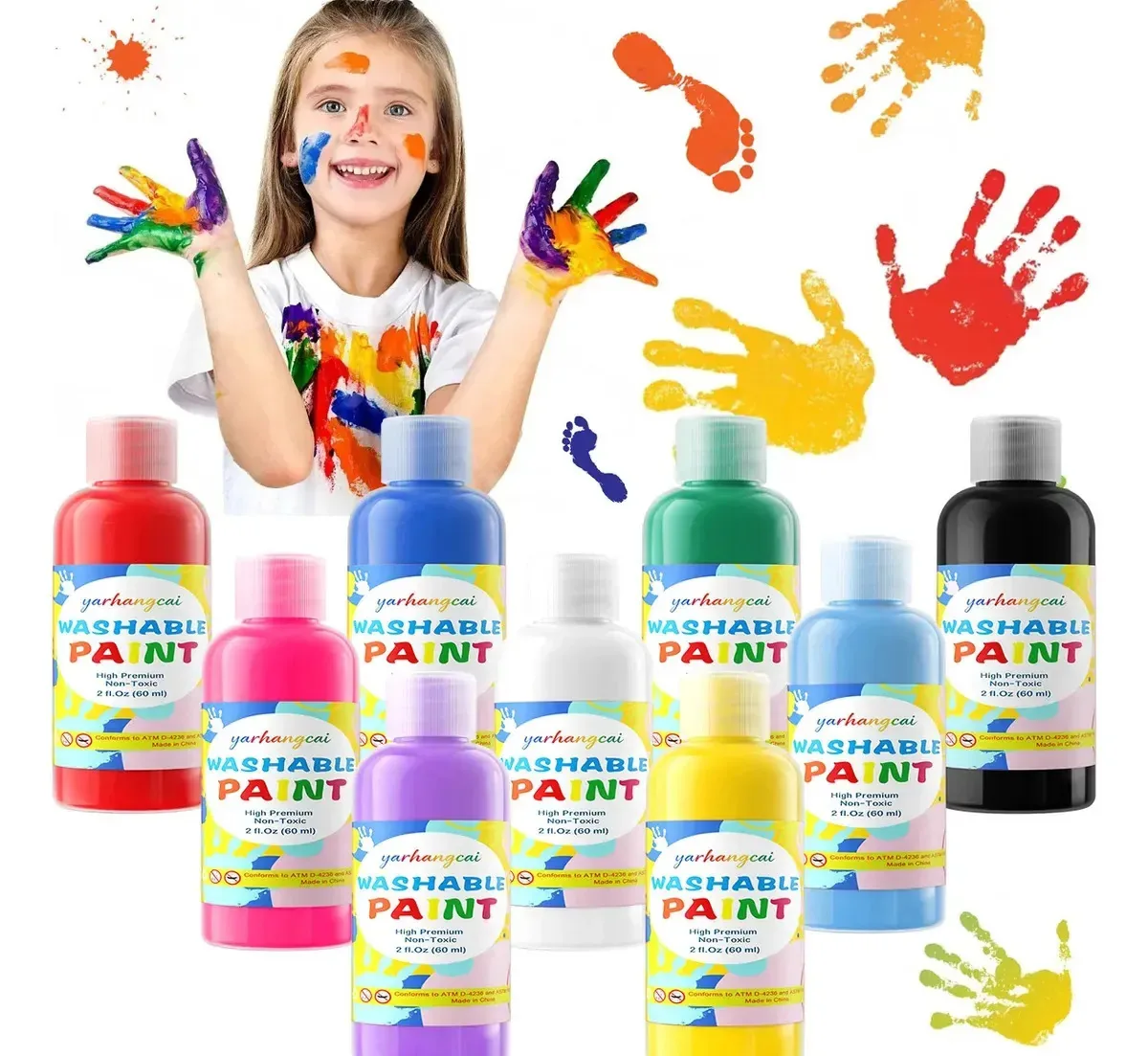 Kit de pintura lavável para crianças Tinta acrílica profissional 60 ml Artística Zenoia Lavável à máquina Para uso profissional em pediatria Pode ser aplicada com as mãos