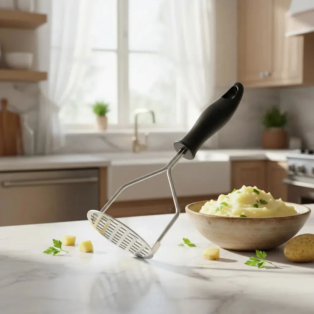 Amassador de Batatas de Aço Inoxidável Primeware, Espremedor Manual com Cabo Preto Ergonômico