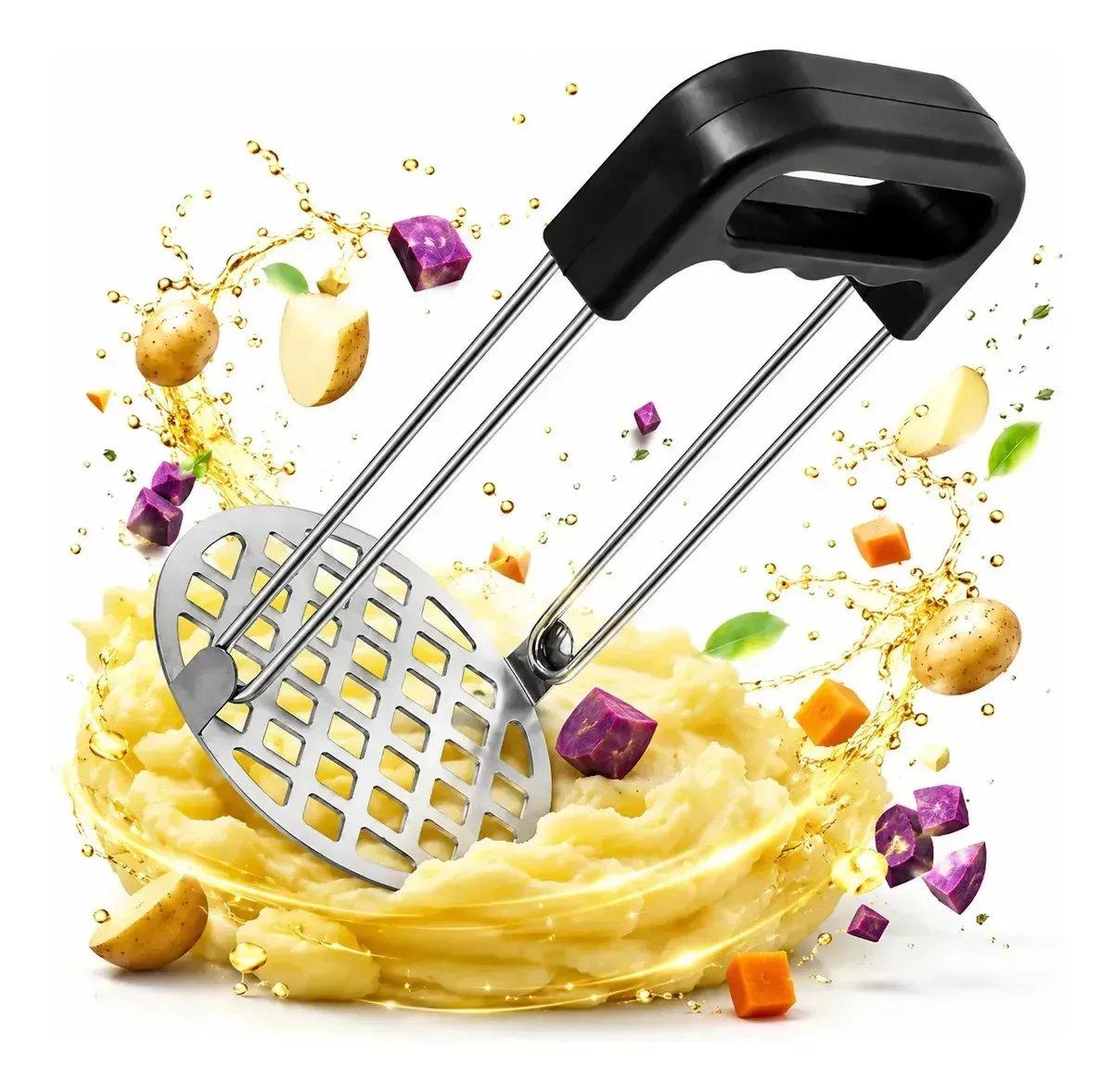 Amassador de Batatas Manual em Aço Inox Reforçado Espremedor de Batata para Purê Legumes Feijão Tomate Utensílio de Cozinha Profissional Cabo Ergonômico Resistente Fácil de Limpar Durável Multiuso