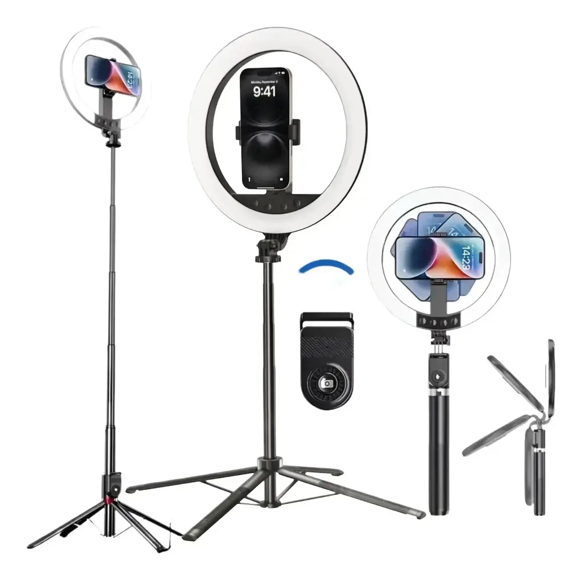Tripé, luz LED, altura estendida, selfie, suporte para celular, anel de luz extensível, gravação, base estável, conteúdo digital, comprimento de streaming, 2 m, recarregável, tons diferentes