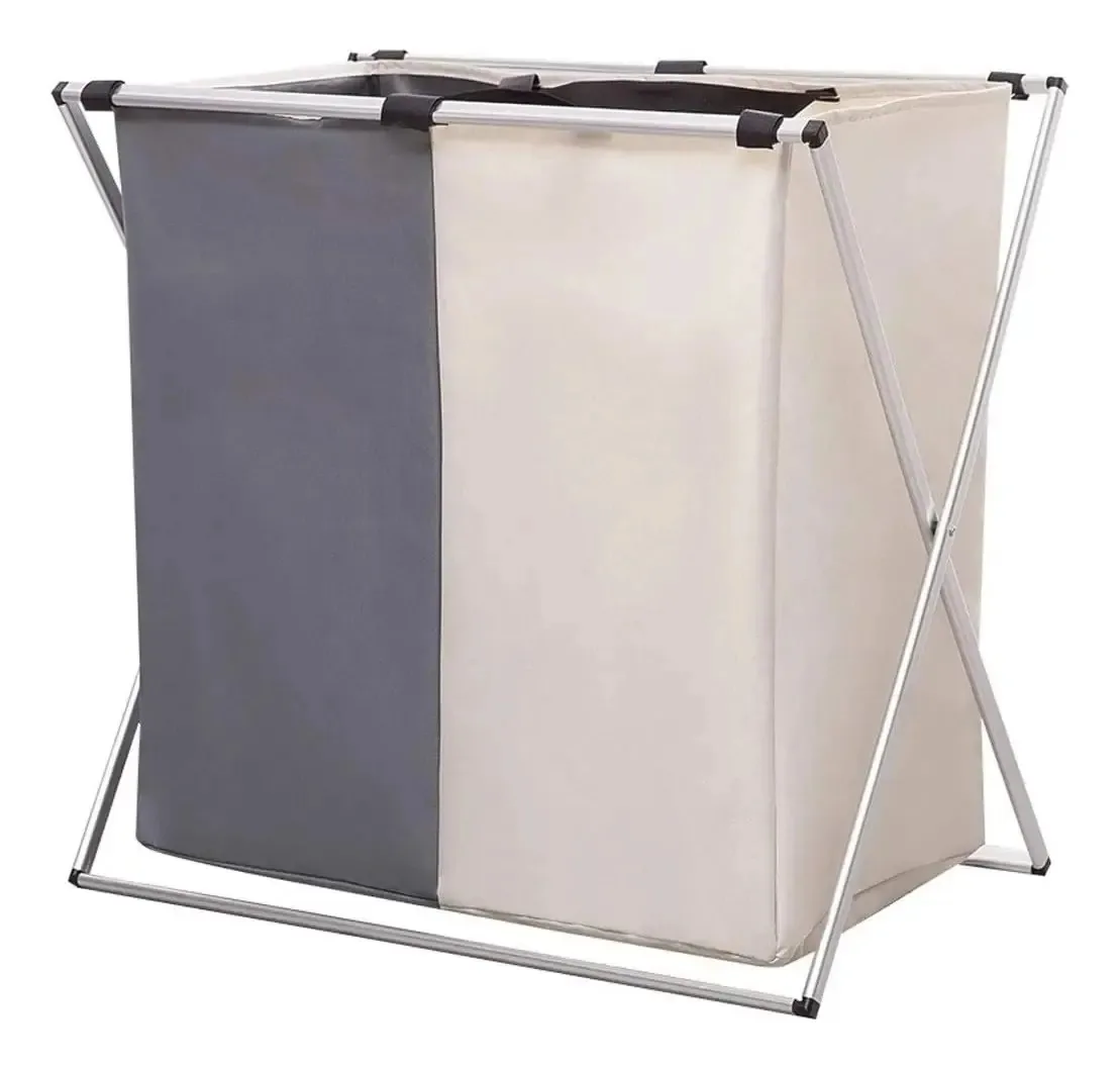 Cesto de roupa suja dobrável com separação dupla para roupas duplas - 331004