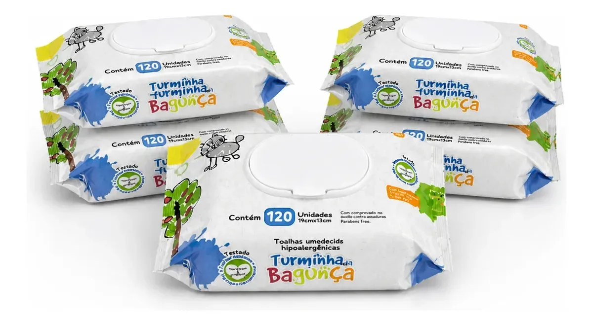 Kit 5 Toalhas Umedecidas Turminha Da Bagunça 120 Folhas