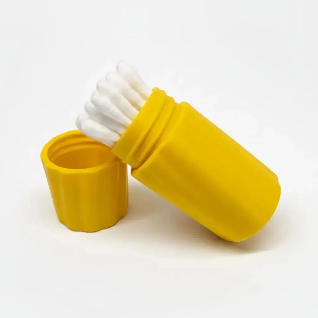 Porta Cotonetes De Viagem Compacto Com Rosca Impressão 3d Amarelo De Viagem