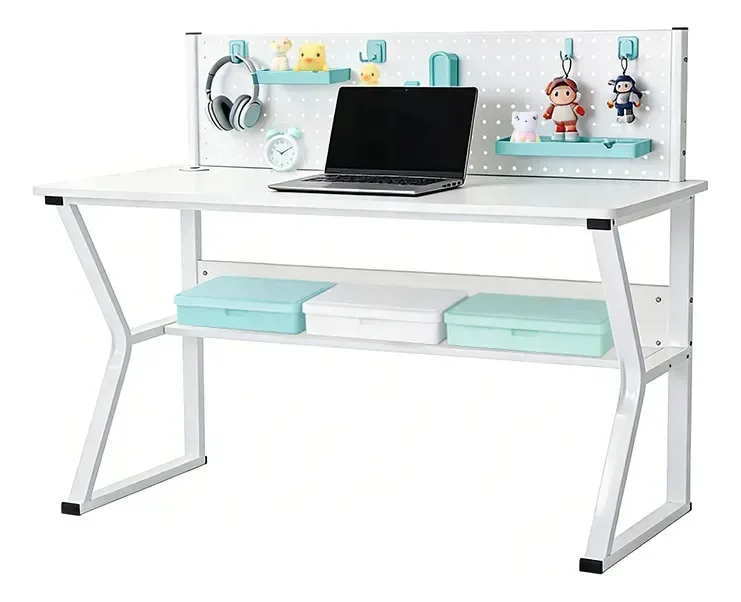 Mecolour Escrivaninhas De Estudante 120x60cm Mesa Para Laptop Mesa Com Painel Perfurado E Acessórios Branco