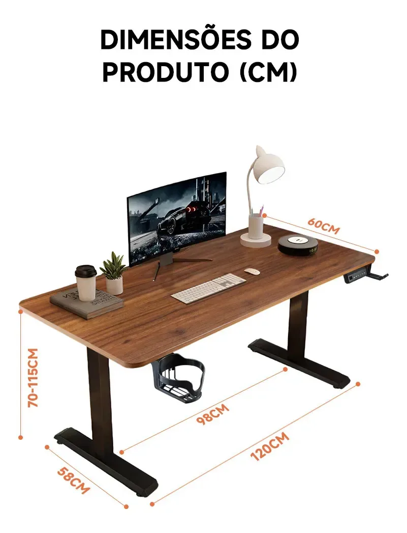Mecolour Escrivaninhas Mesa Ergonômica C/ Regulagem De Altura 120x60cm Cor Marrom