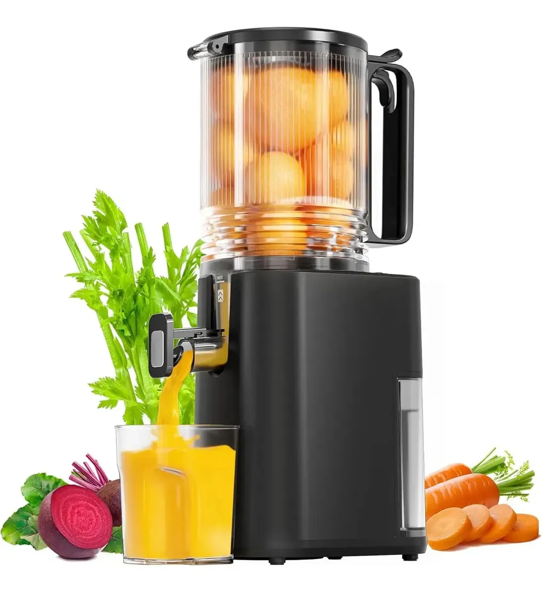 Espremedor de prensa a frio para frutas e vegetais inteiros preto