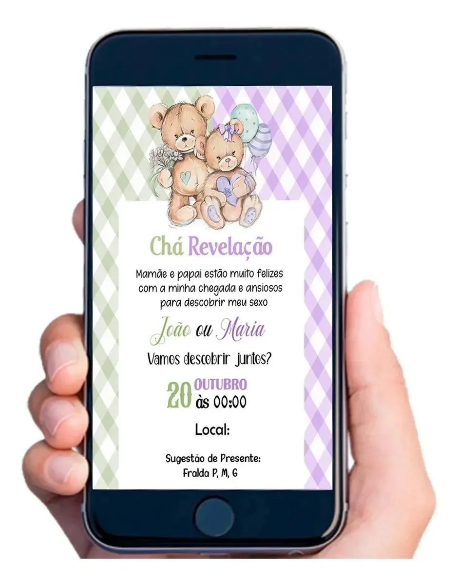 Convite Digital Personalizado Aniversário Temas Variados Chá Revelação