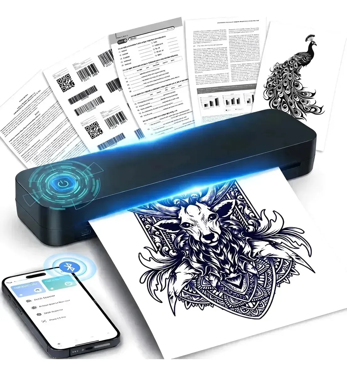 Impressora térmica portátil Bluetooth para tatuagens/A4/fotos pretas