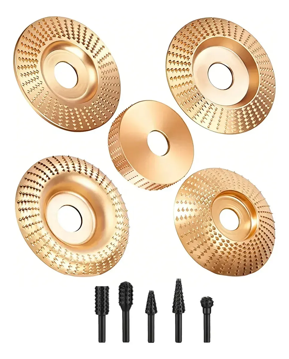 Kit 5 Discos Desbaste Madeiras, Disco de Desbaste para Madeira, Disco para Desbaste e Esculpir Madeira, Acessório para Esmerilhadeira, Disco para Esculpir, Esculpir Madeiras Profissional Redondo