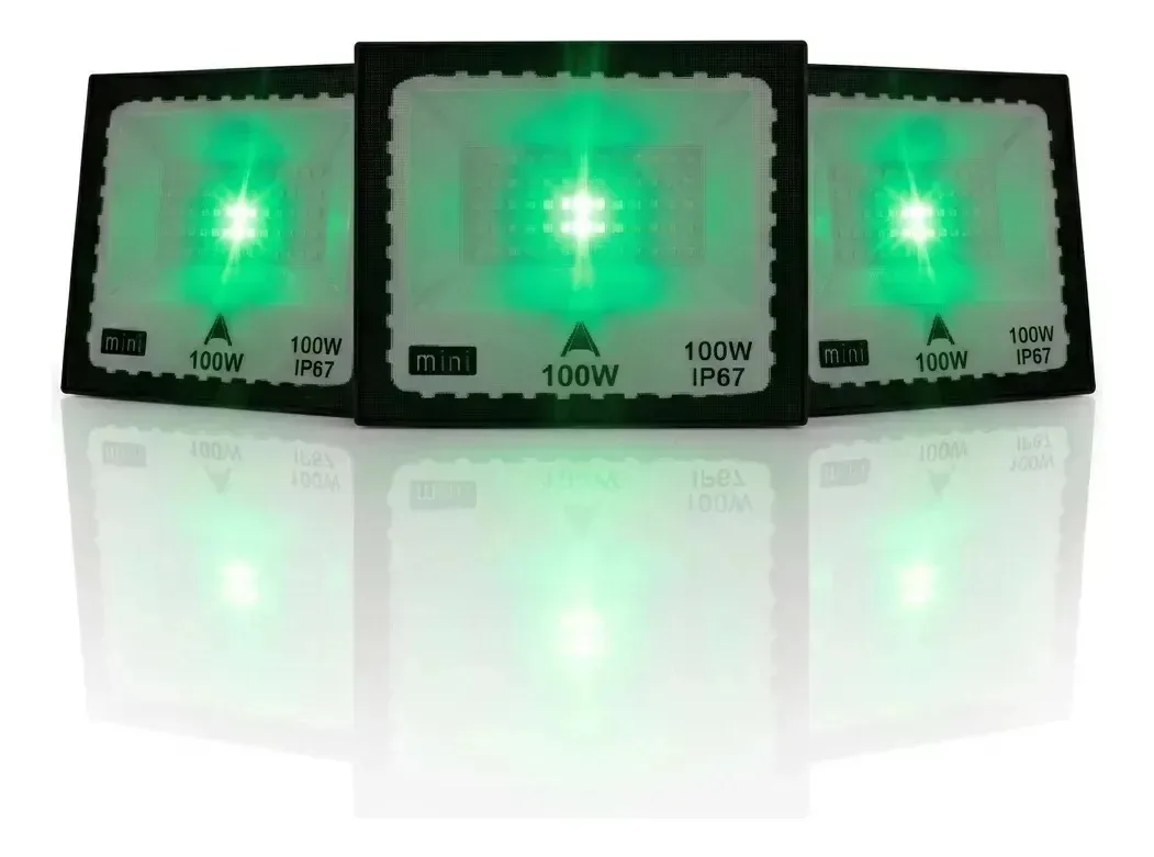 Kit 3 Refletores 100w Azul Ou Verdeip67 Prova Dágua Holofote Verde