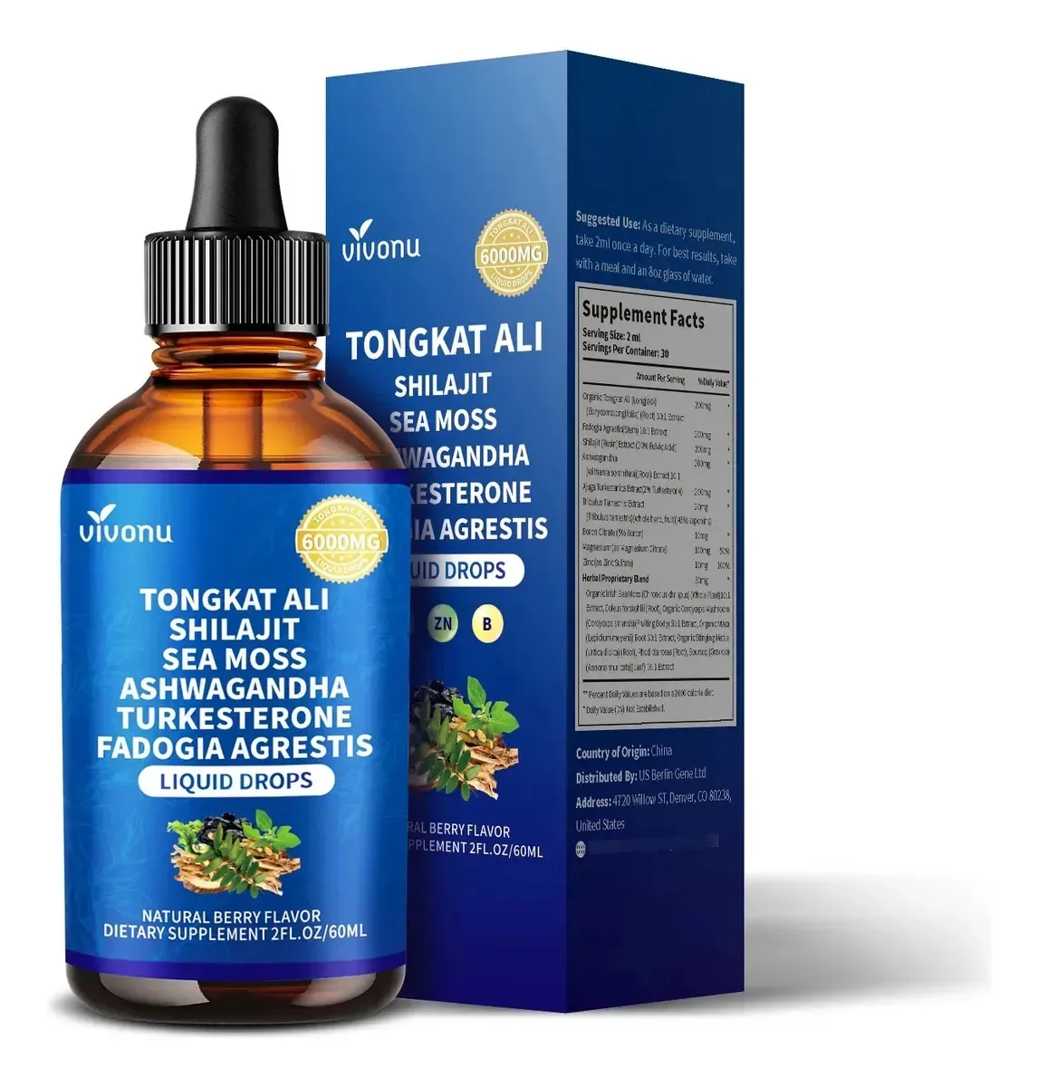 Gotas energéticas reforçadas Vivonu Dgal, 60 ml de frutas vermelhas