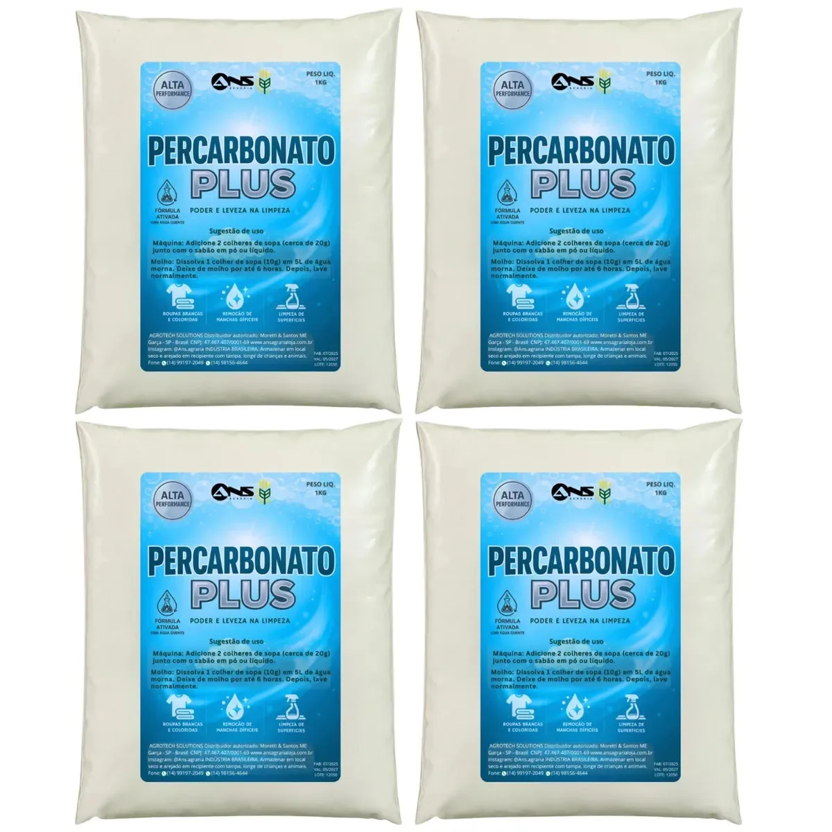Percarbonato De Sódio Plus 100% Puro 4kg Branqueador Removedor Manchas Roupas Brancas E Coloridas