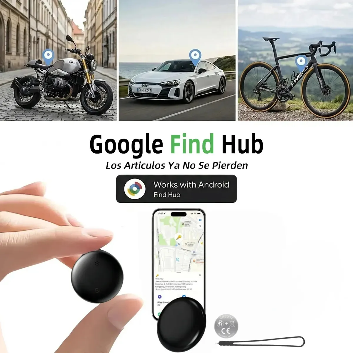 Mini localizador inteligente de tags para Android multiuso, rastreador, portátil, Bluetooth, posicionamento global do Google para automóveis, motocicletas, crianças, animais de estimação, chaves,...