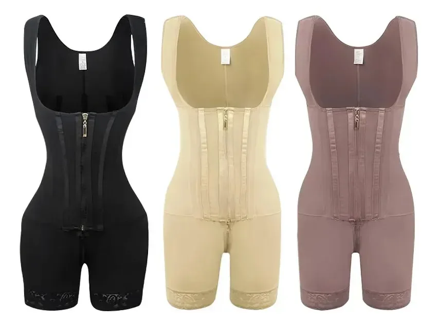 Cinto modelador integral com 13 varetas, fecho em S preto, botões e zíper, reduz o abdômen e a cintura, melhora a silhueta e a postura, destaca as nádegas, ajuste justo, ideal para vestidos de gala