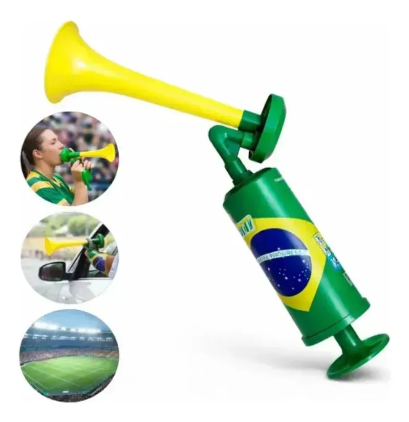 Corneta Buzina Apito Vuvuzela Copa Futebol Alta Manual Verde E Amarelo
