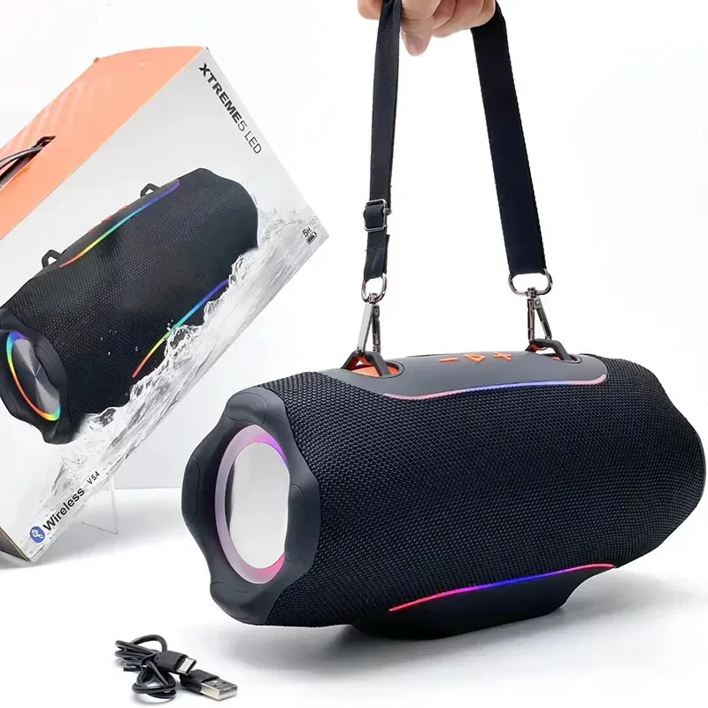 5º alto-falante Bluetooth Boomboxes, áudio estéreo portátil de baixo pesado, alça de mão retrátil LED RGB, bateria de longa duração, carregamento USB para festas, acampamentos, piqueniques, jovens...