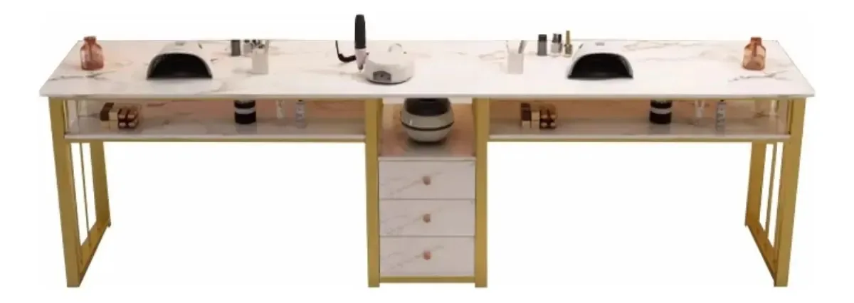 Mesa de manicure profissional de luxo para 2 pessoas com 3 gavetas