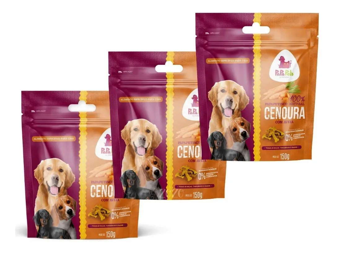 Kit Papapets 3 Petiscos Cenoura Com Aveia Para Cães Natural