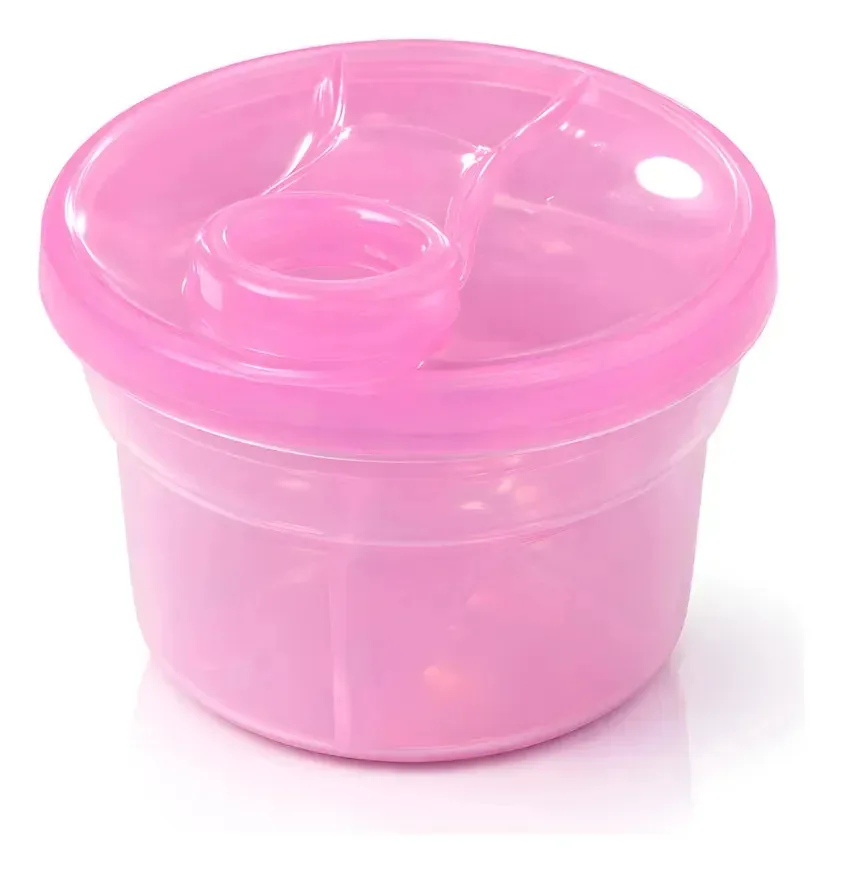 Porta Leite Em Pó 3 Compartimentos Dosador Portátil Rosa