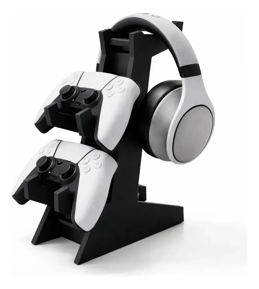 Suporte Gamer 2 Controles E Headset Mesa Organizador Ps5 Ps4 Preto
