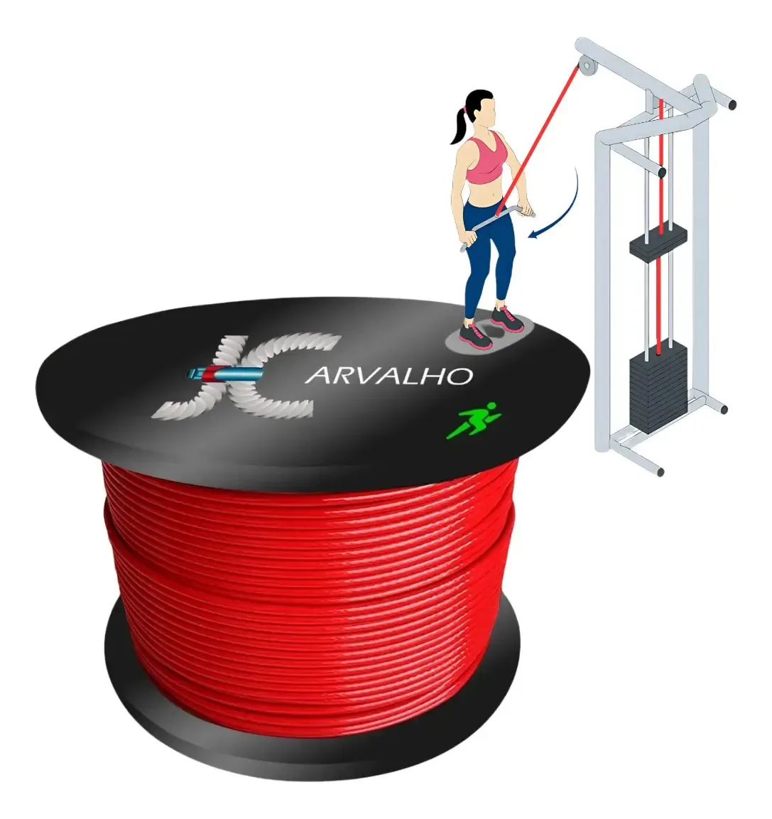 100m Cabo Aço Revestido Pvc Vermelho P/ Academia 1/8 4,8mm