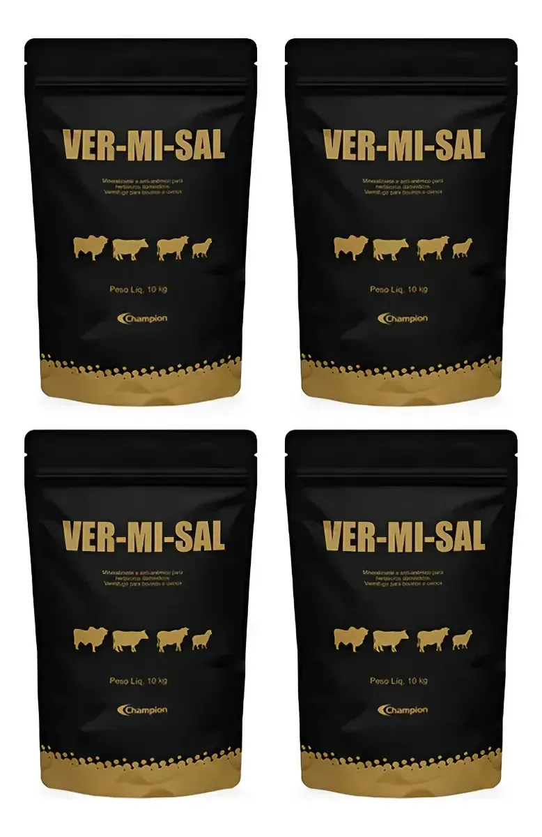 Kit 04 Champion Vermisal Vermífugo Bovinos 10 Kg