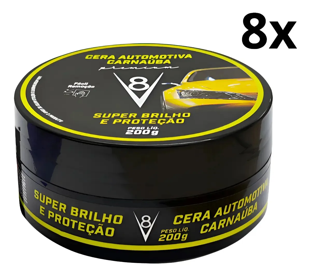 Pack 8 Ceras Automotivas V8 Carnaúba, 200g para Brilho Intenso