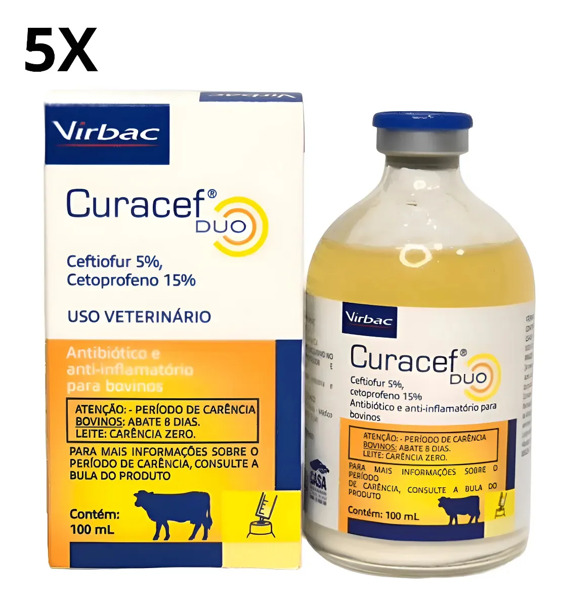 Kit com 5 Curacef Duo de 100 mL para Bovinos