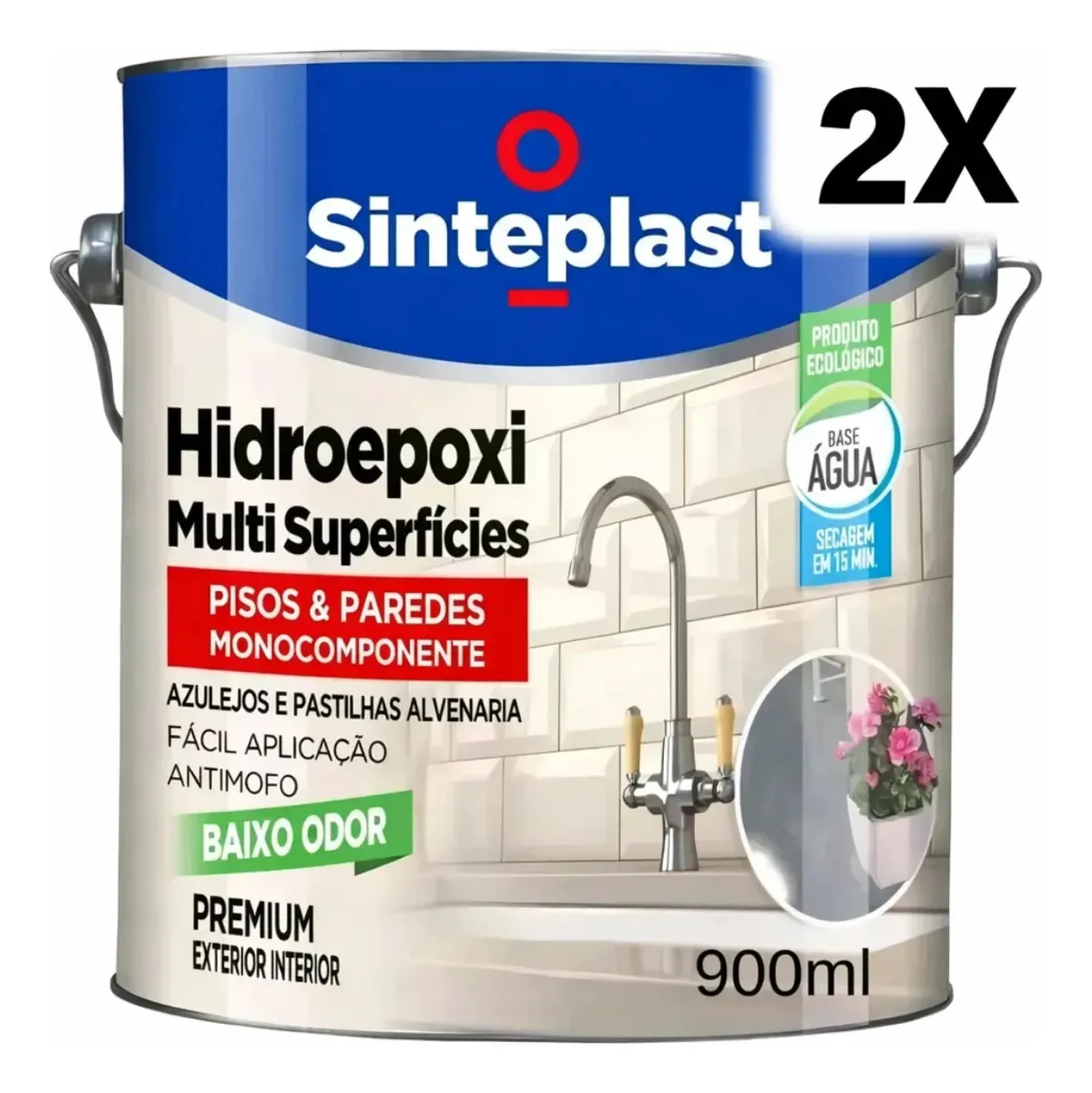 Kit 2 Tinta Epóxi Base Agua Banheiros 900ml Preto Brilhante Preto Brilhante