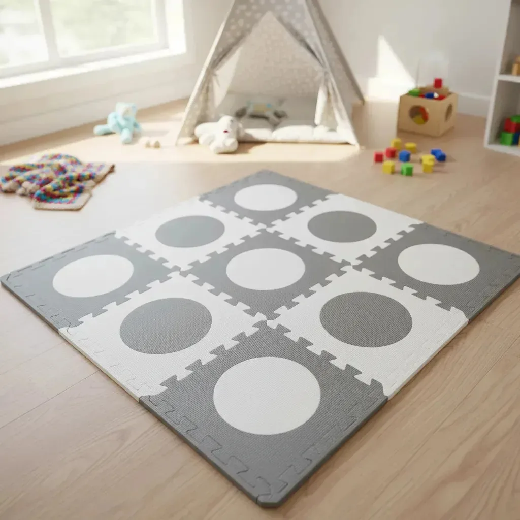 Piso de borracha EVA, círculos embutidos, à prova de choque, tapete didático macio para crianças, sala de jogos, sala de ginástica, proteção de piso, tapete de EVA