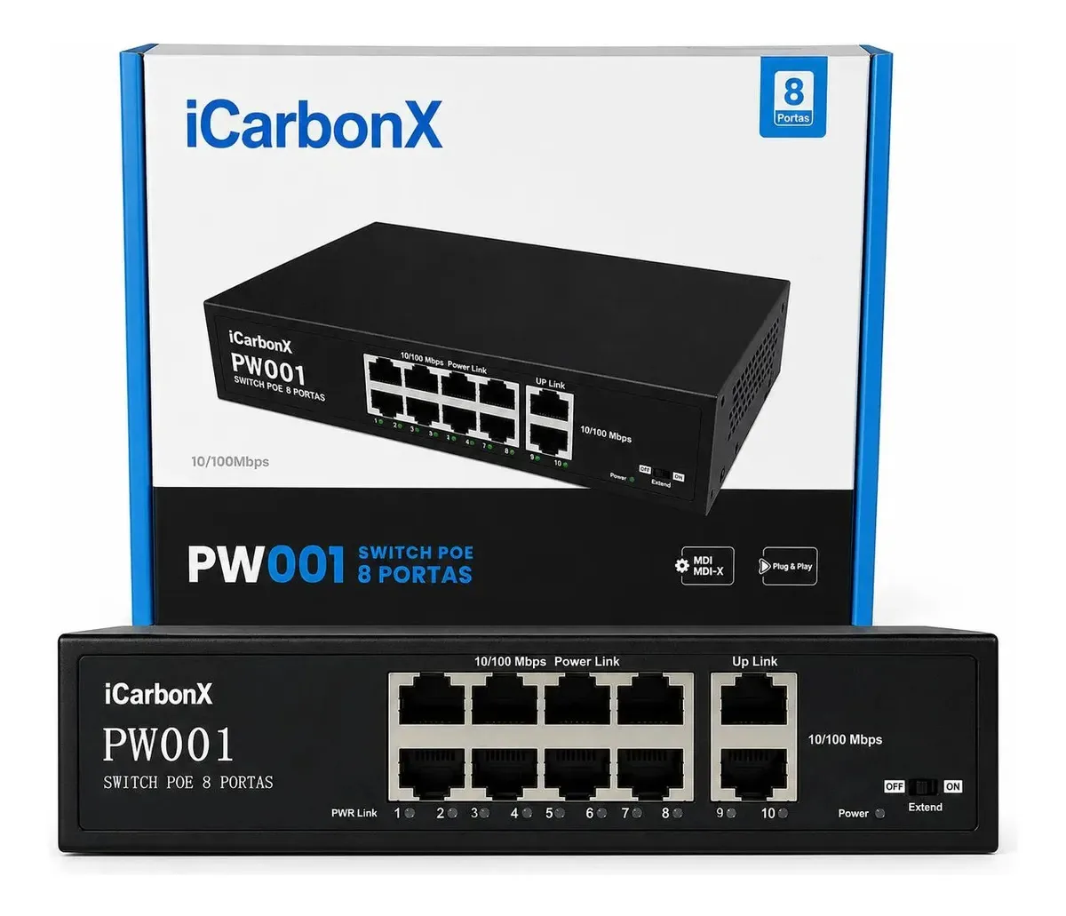 Switch Poe 10 Portas Poe Ativo - Suite De Rede 8 Portas + 2 Portas Icarbonx