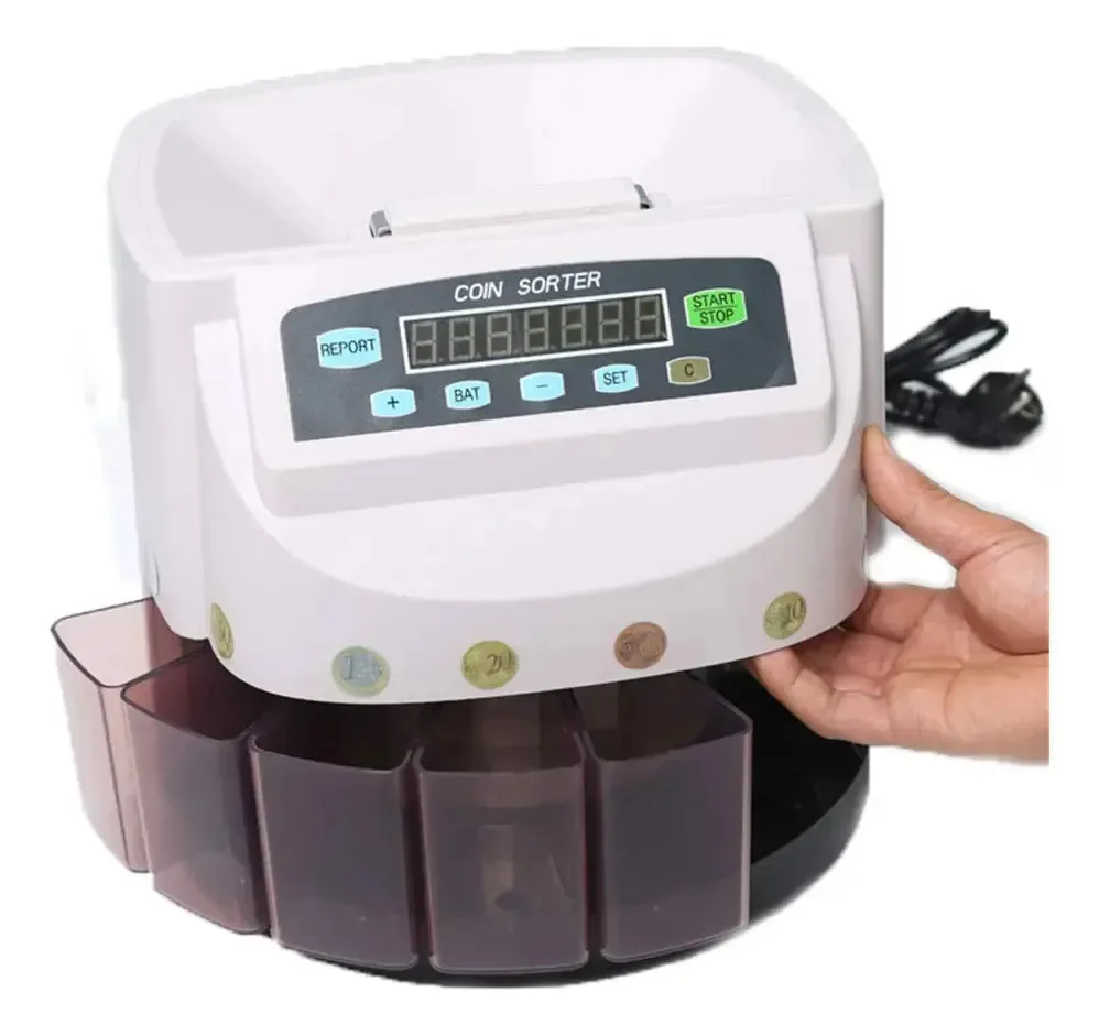 Contador de moedas eletrônico portátil - Máquina classificadora comercial de moedas - Contador de moedas compacto de classificação rápida de dinheiro com display LCD