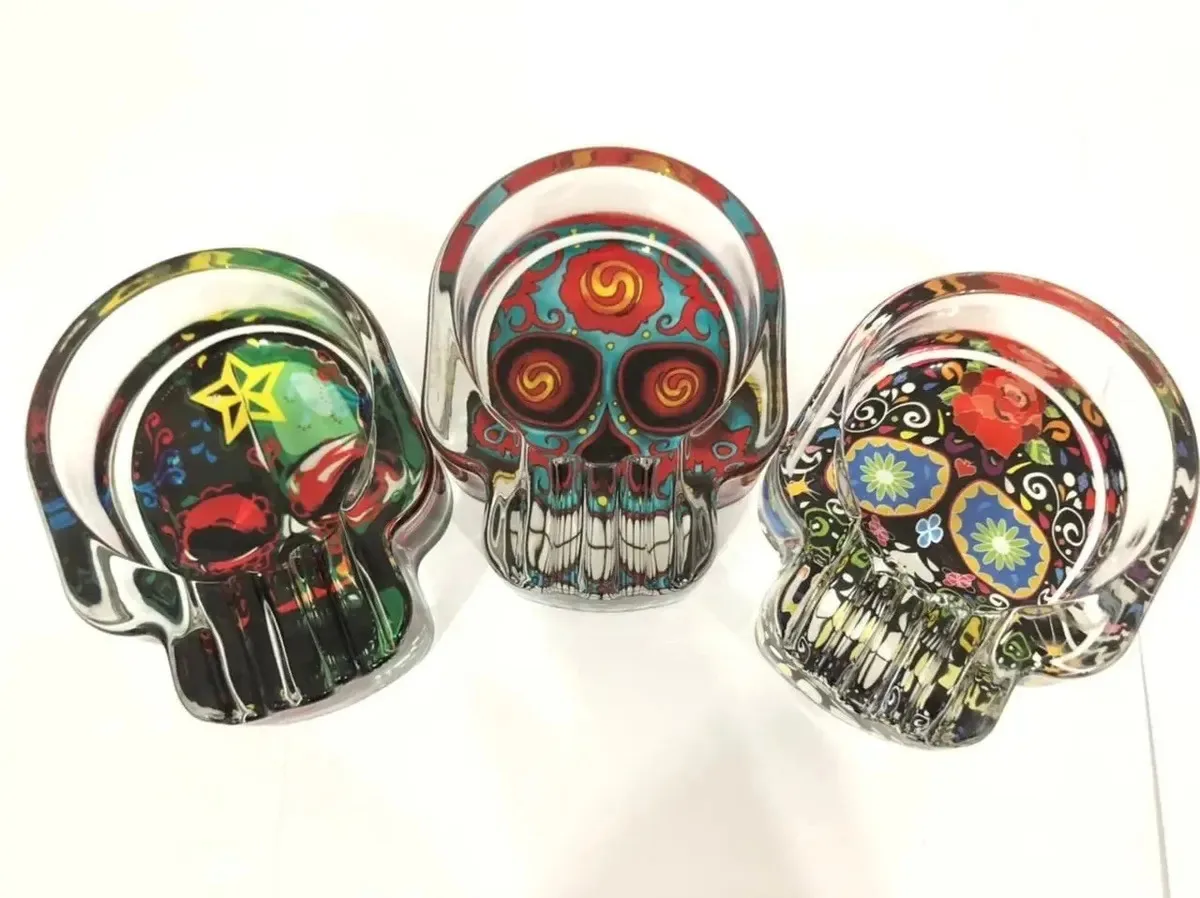 Cinzeiro De Vidro Caveira Mexicana - Preta