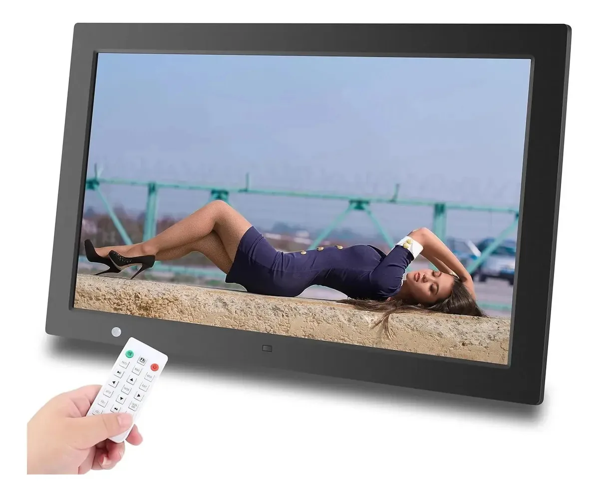 Moldura fotográfica digital de alta resolução de 20 polegadas, tela HD IPS de 1920 x 1080, máquina de publicidade, suporte para foto/música/vídeo, suporte de parede, sensor inteligente (preto)