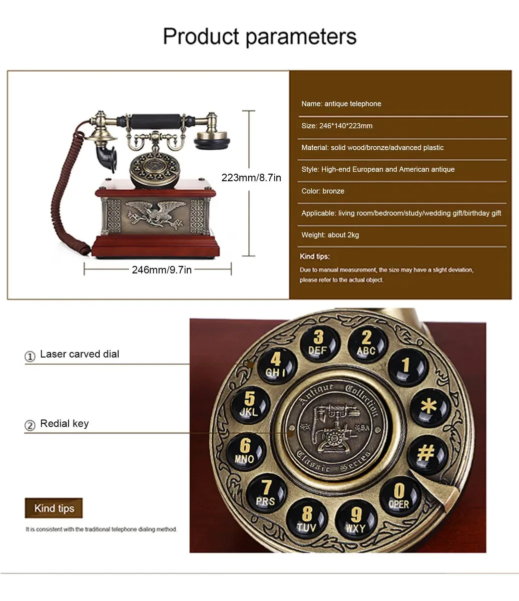 Telefone com fio clássico retrô, estilo antigo, telefones decorativos vintage, telefone vintage antigo com botões de discagem e função de rediscagem para escritório em casa.
