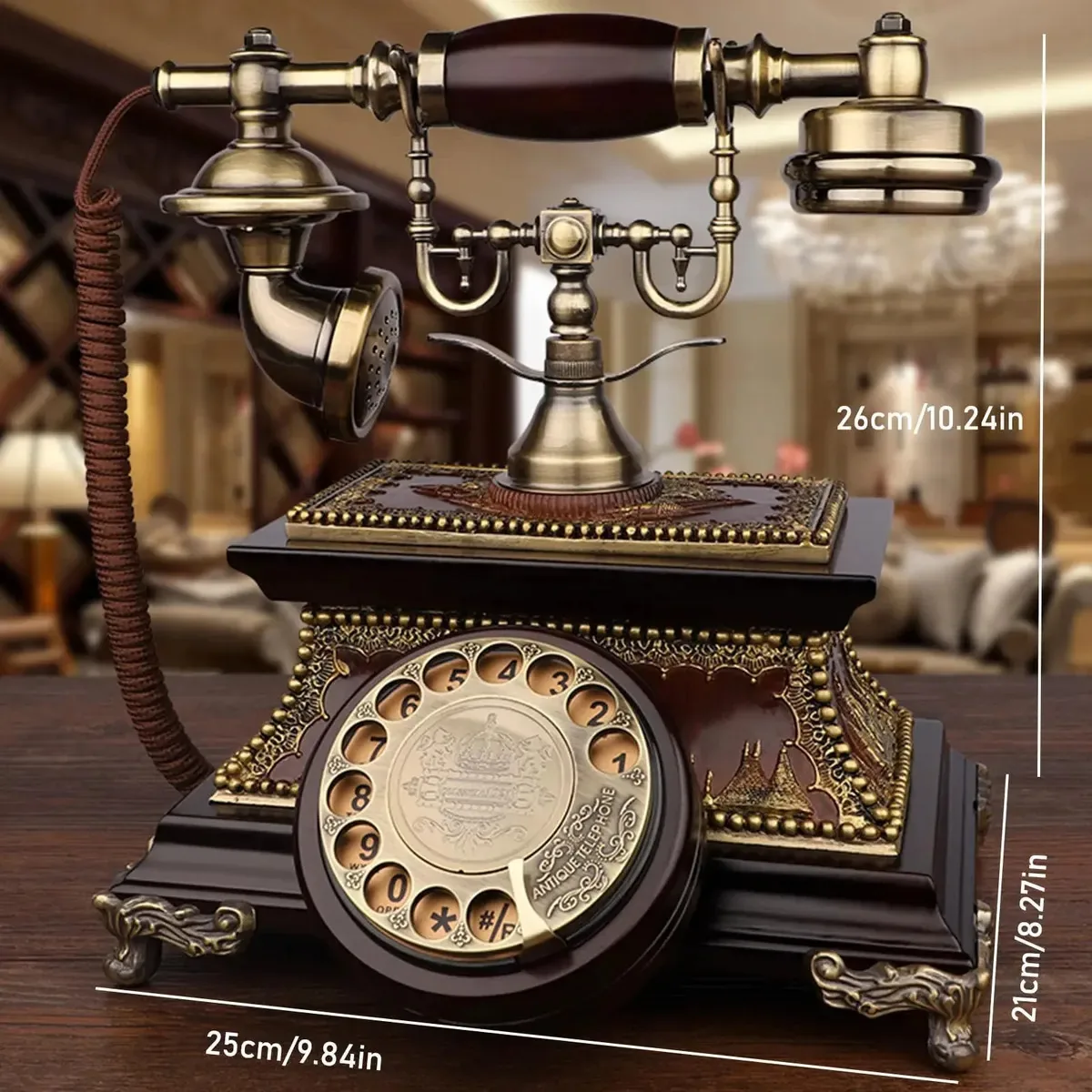 Telefone fixo retrô Daeoibhjr, telefone de disco giratório vintage, telefone de mesa clássico com cabo, telefones residenciais antigos com função de retorno de chamada para escola e escritório