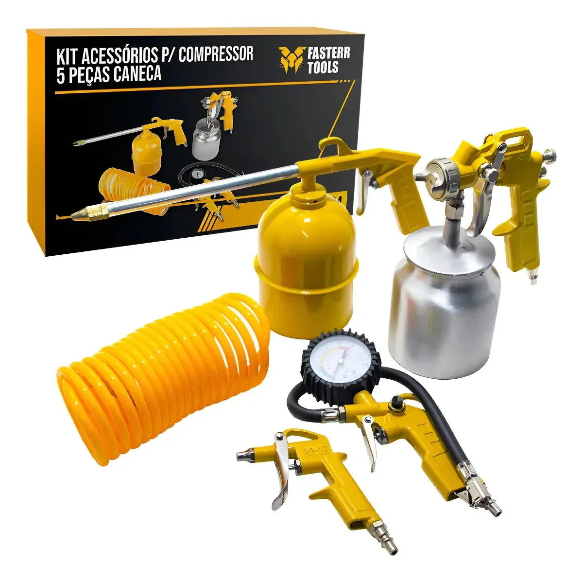 Kit C/ 5 Acessórios P/ Compressores Fasterr Pintura, Limpeza