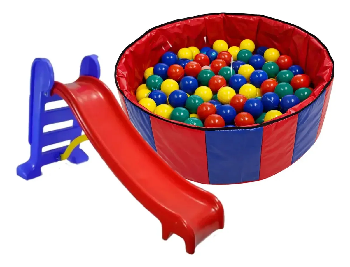Piscina de bolinhas malo toys circular escorregador médio vermelho c azul