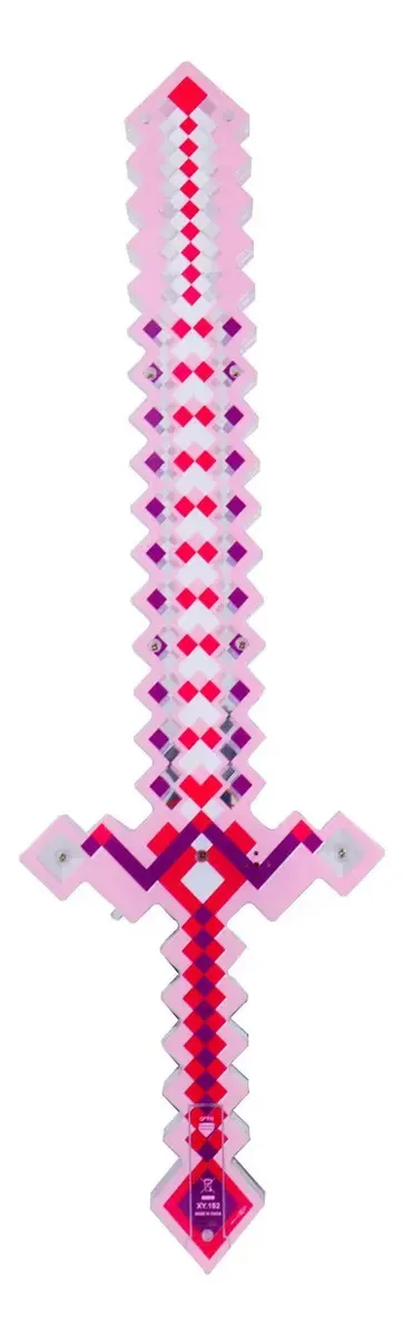 Espada de brinquedo Minercraf com cores de luz e som rosa