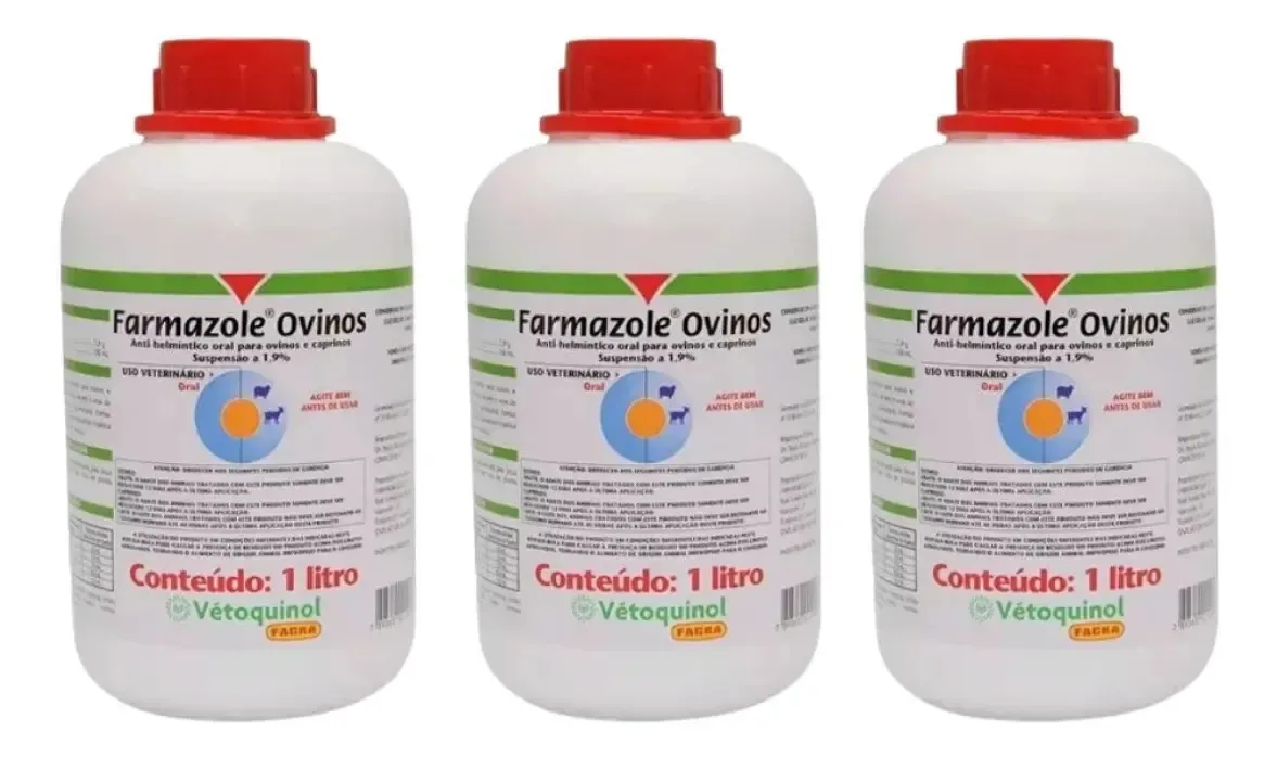 Kit Com 3 - Farmazole Vetoquinol 1l Ovinos Caprinos Uso Oral