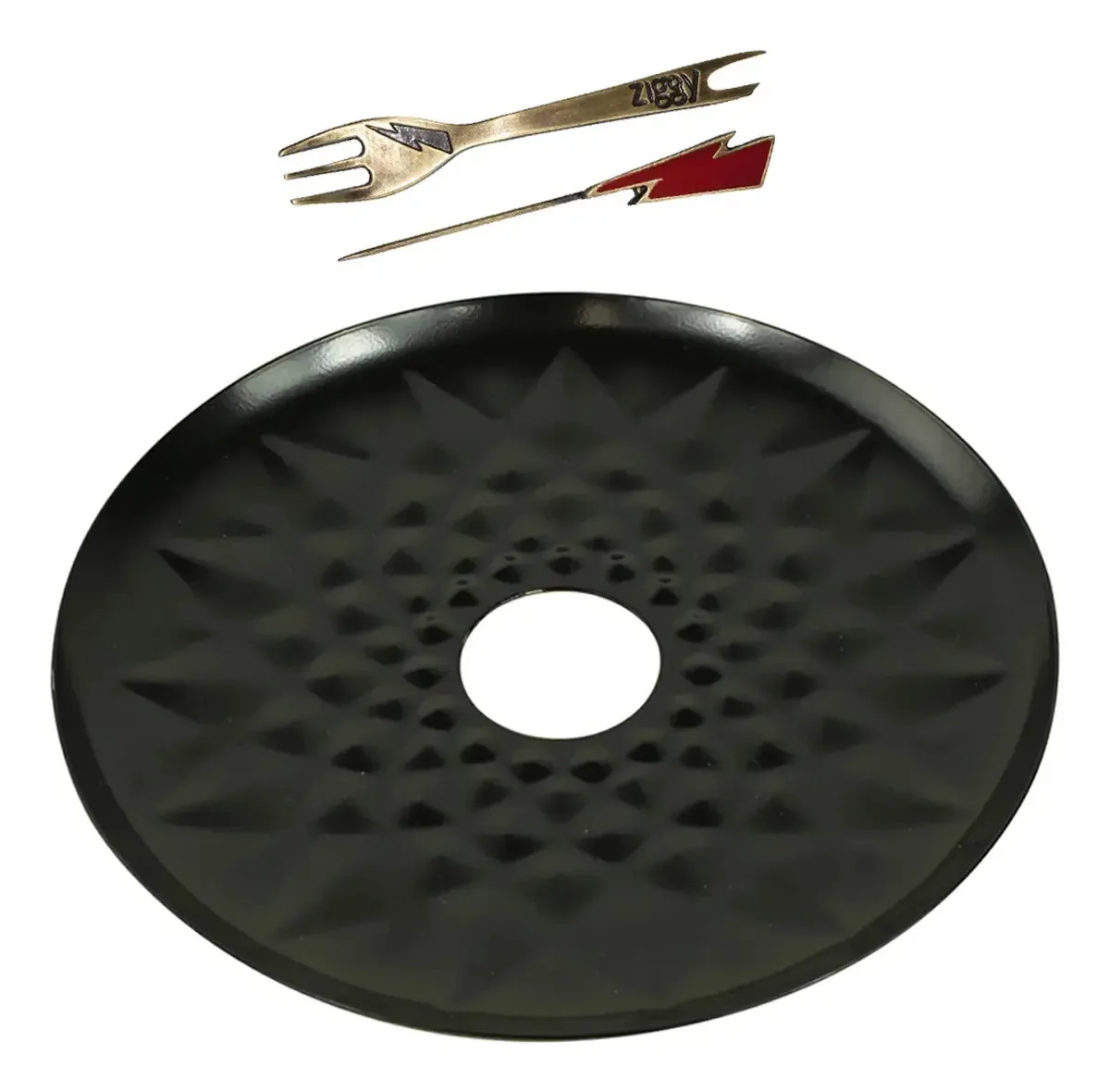 Kit Prato Narga + Furador Garfo Alumínio Narguile Cor Preto