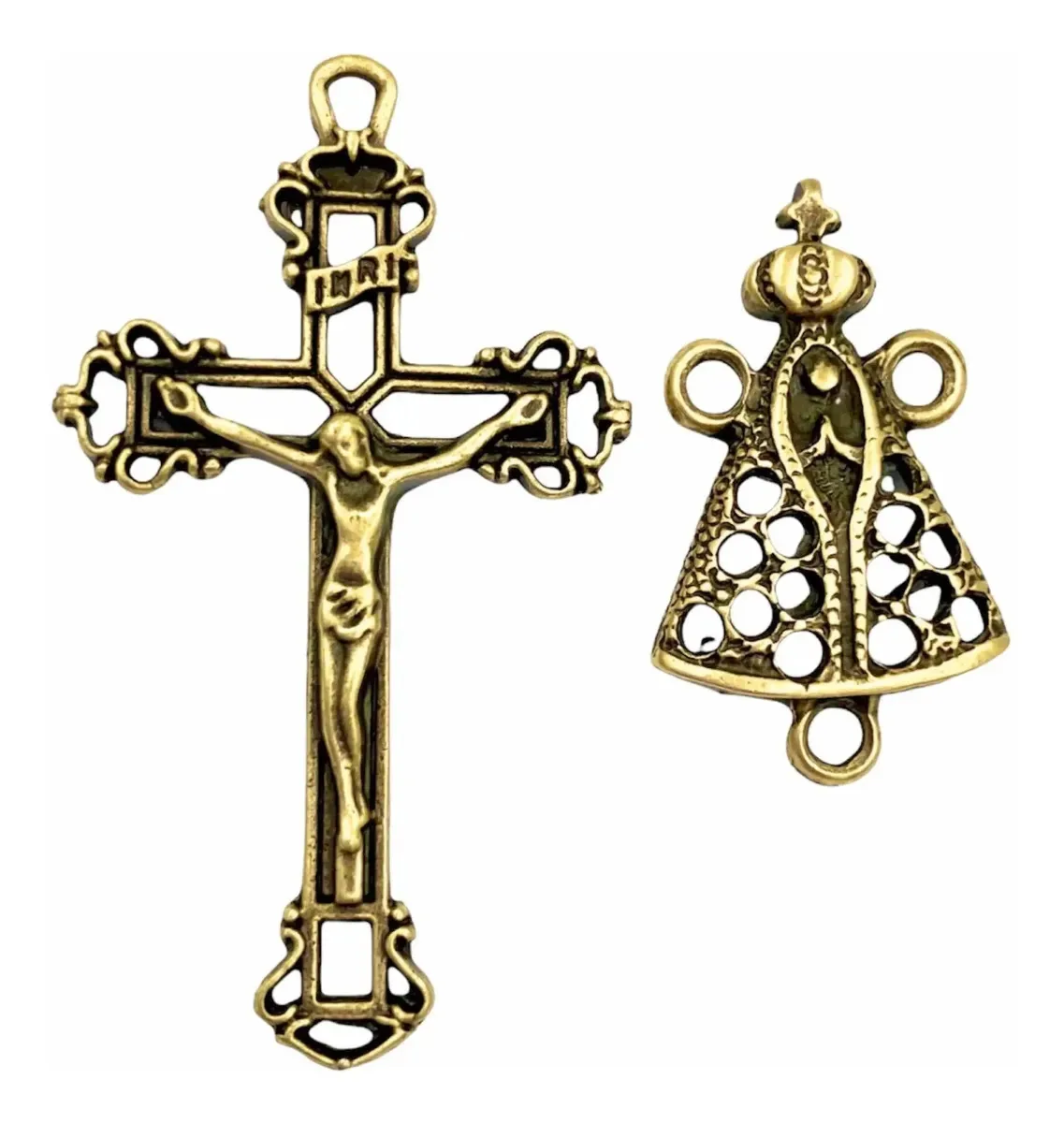 Entremeios Nsa Aparecida E Crucifixo P/ Terços 25 Pçs Cada Cor Ouro velho