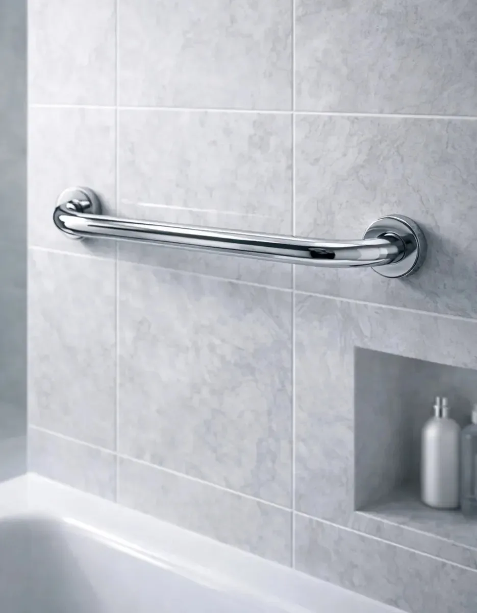 Barra De Acessibilidade Apoio Para Banheiro 40 Cm Em Aço Inox 201 Na Parede De Segurança P/ Idoso Idosos Banheiros Vaso Sanitário Box De Chuveiro Pne Pcd Deficiente Com Suporte Barras Reta Anti Queda