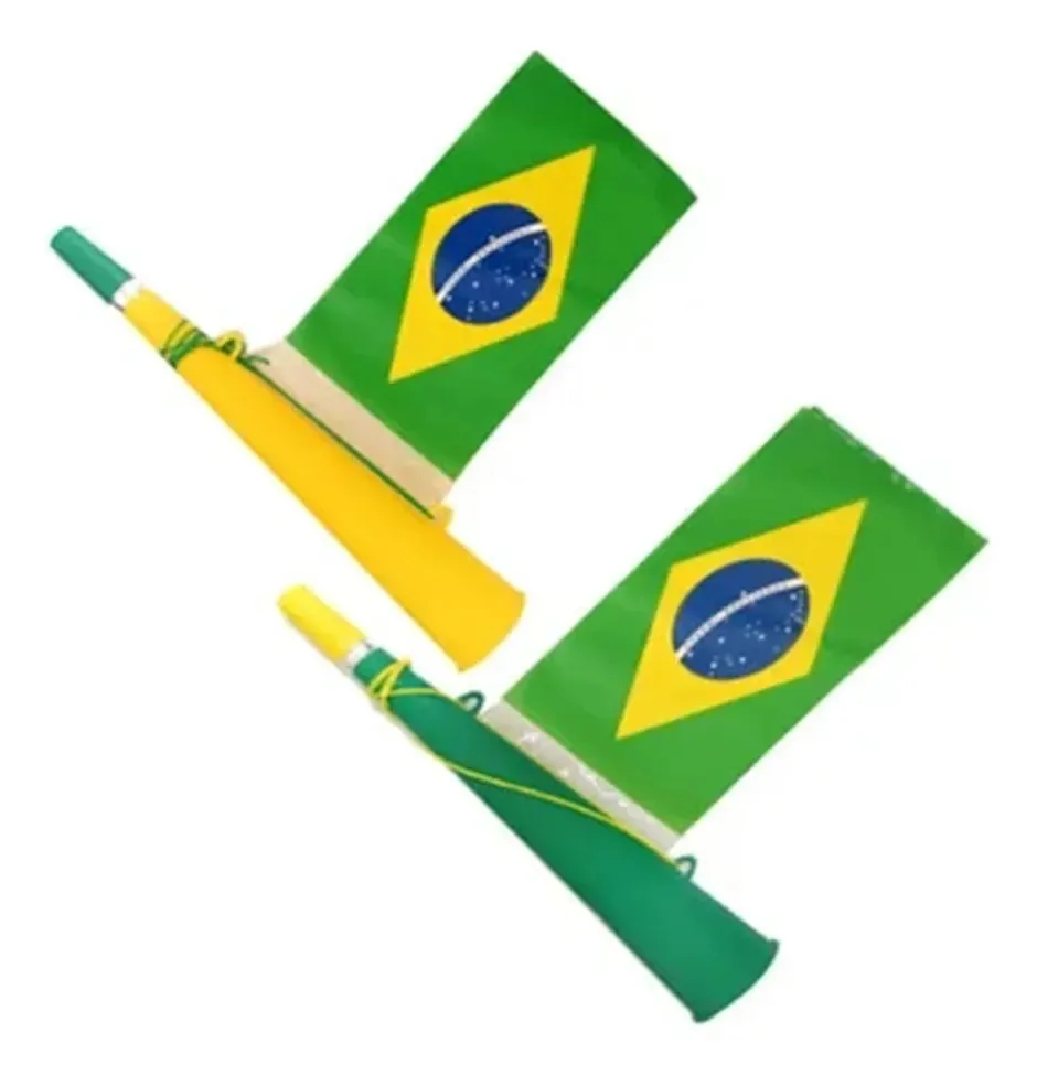Corneta Vuvuzela Com Bandeira Do Brasil Copa 35,4cm Amarela