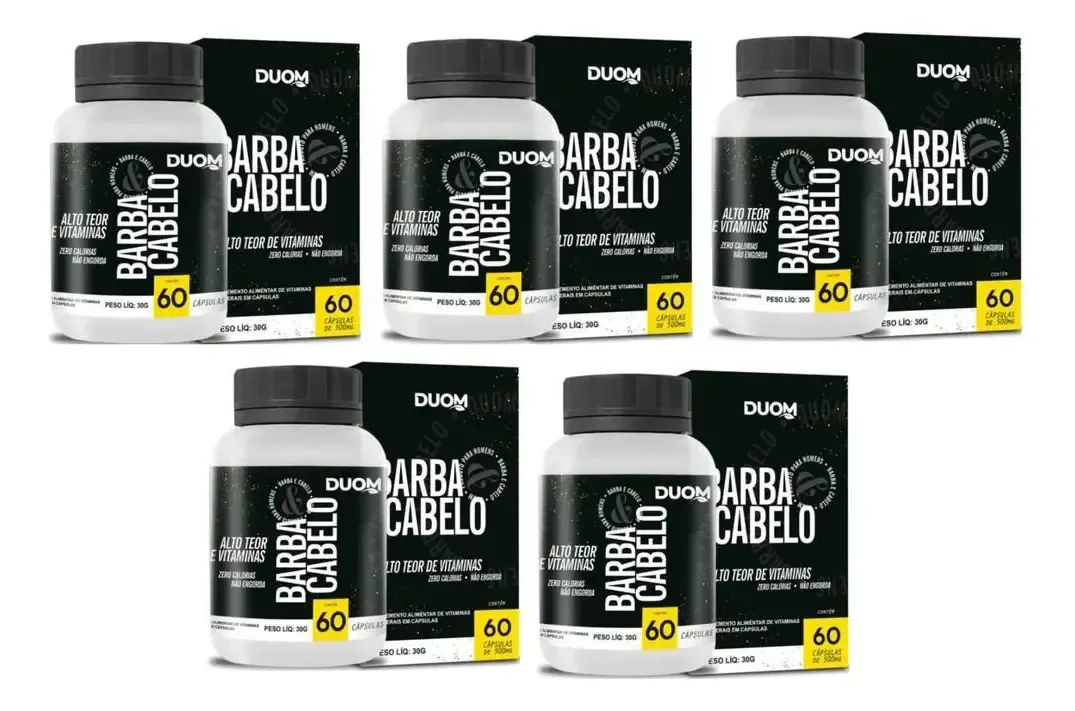 Kit 5 Polivitamínico Barba E Cabelo Vitaminas 60 Cápsulas